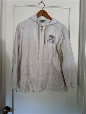 San Diego Hooded Zip Jacket - Light Beige Stripe